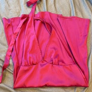 Magenta halter tie satin dress!